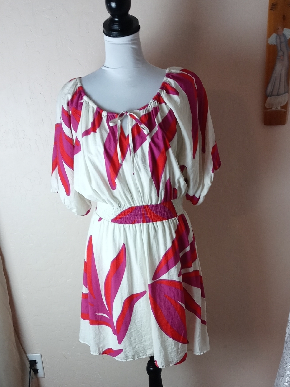 Nine West White Mini Dress with Elastic Neckline